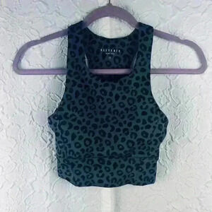 Anthropologie Allfenix black and gray leopard longline sport bra